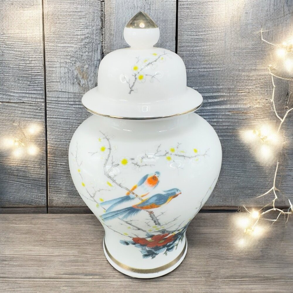 Jay Fine China Japan Porcelain Ginger Jar Canister Container Bird Floral Pattern